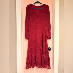SOLD OUT Lulus Essential Grace Burgundy Embroidered Midi Dress – Size M